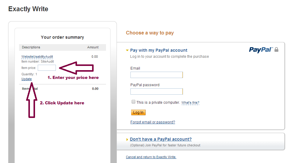PayPal Site Audit Order Screen