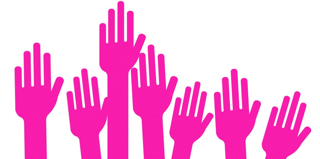 Raised hands to illustrate the signup form for Exactly Write lead-gen sessions